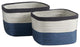 Set of 2 Coastal Casual Natural White Blue Woven Stripe Storage Baskets Large