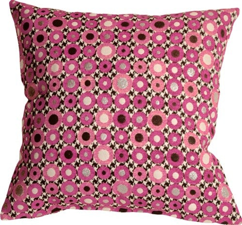 Pillow Decor - Houndstooth Spheres Throw Pillow, Pink, 18" X 18"