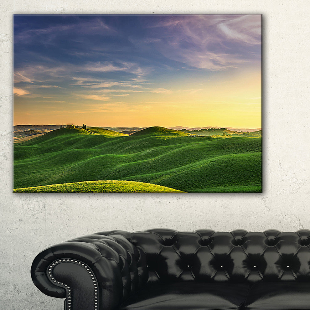 "Green Rural Rolling Hills Tuscany" Landscape Wall Art Print, 1 Panel, 60"x28"