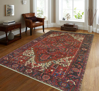 Vintage Heriz Claybour Red/Navy Rug, 7'3x12'1