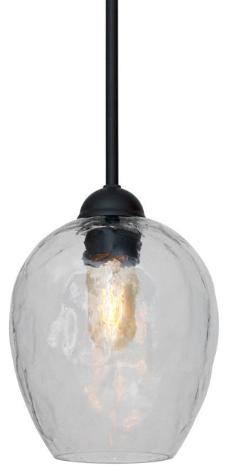 1-LT 7" Hammered Glass Pendant, Black