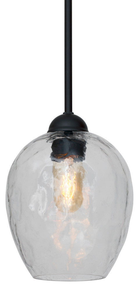 1-LT 7" Hammered Glass Pendant, Black