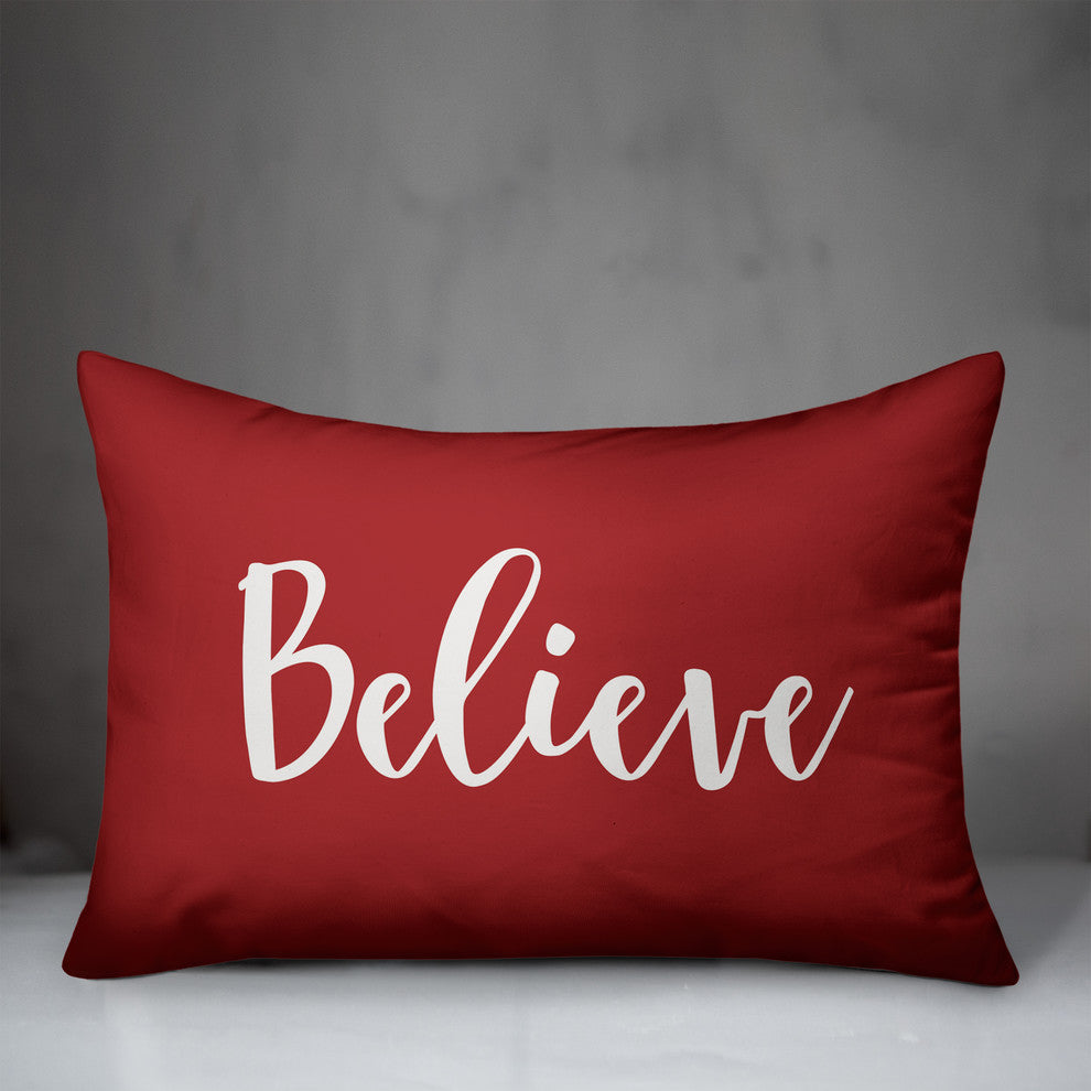 Believe, Red 14x20 Lumbar Pillow