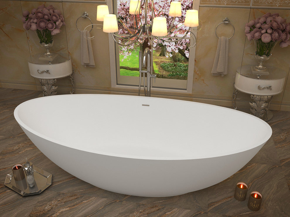 ANZZI Masoko 6.2-ft Solid Surface Freestanding Tub, Matte White
