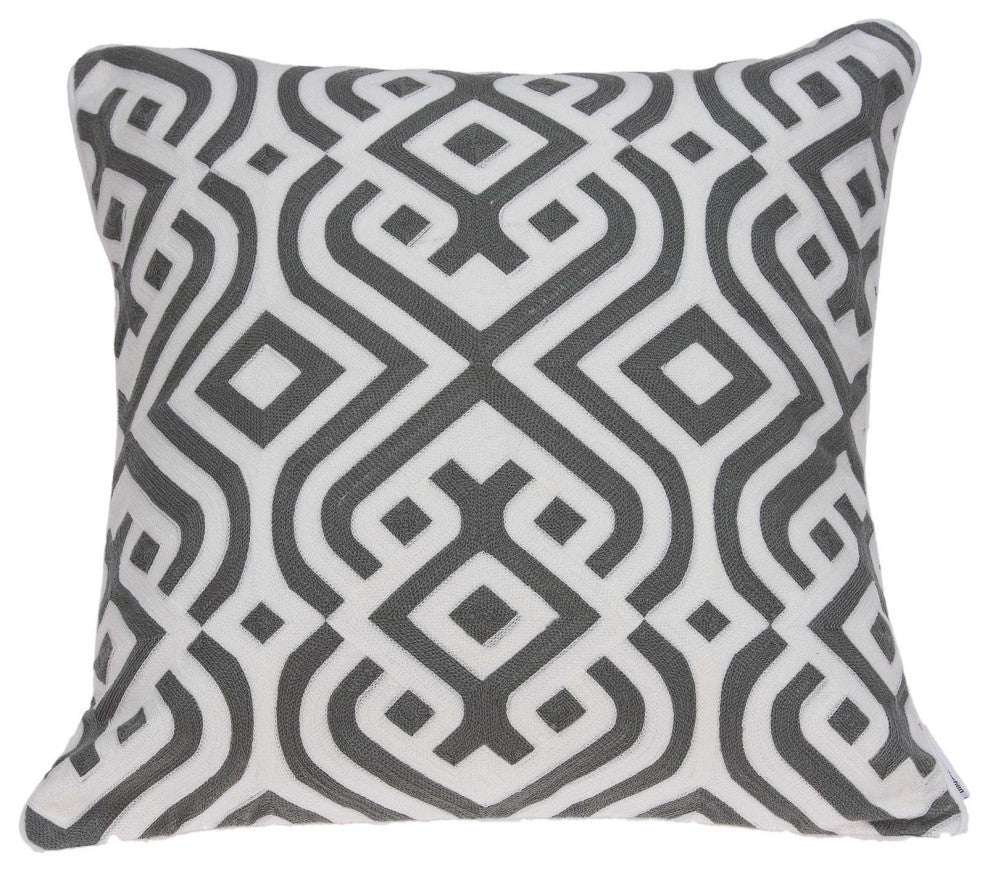 HomeRoots 20" x 0.5" x 20" Elegant Traditional Gray and White Pillow Cover