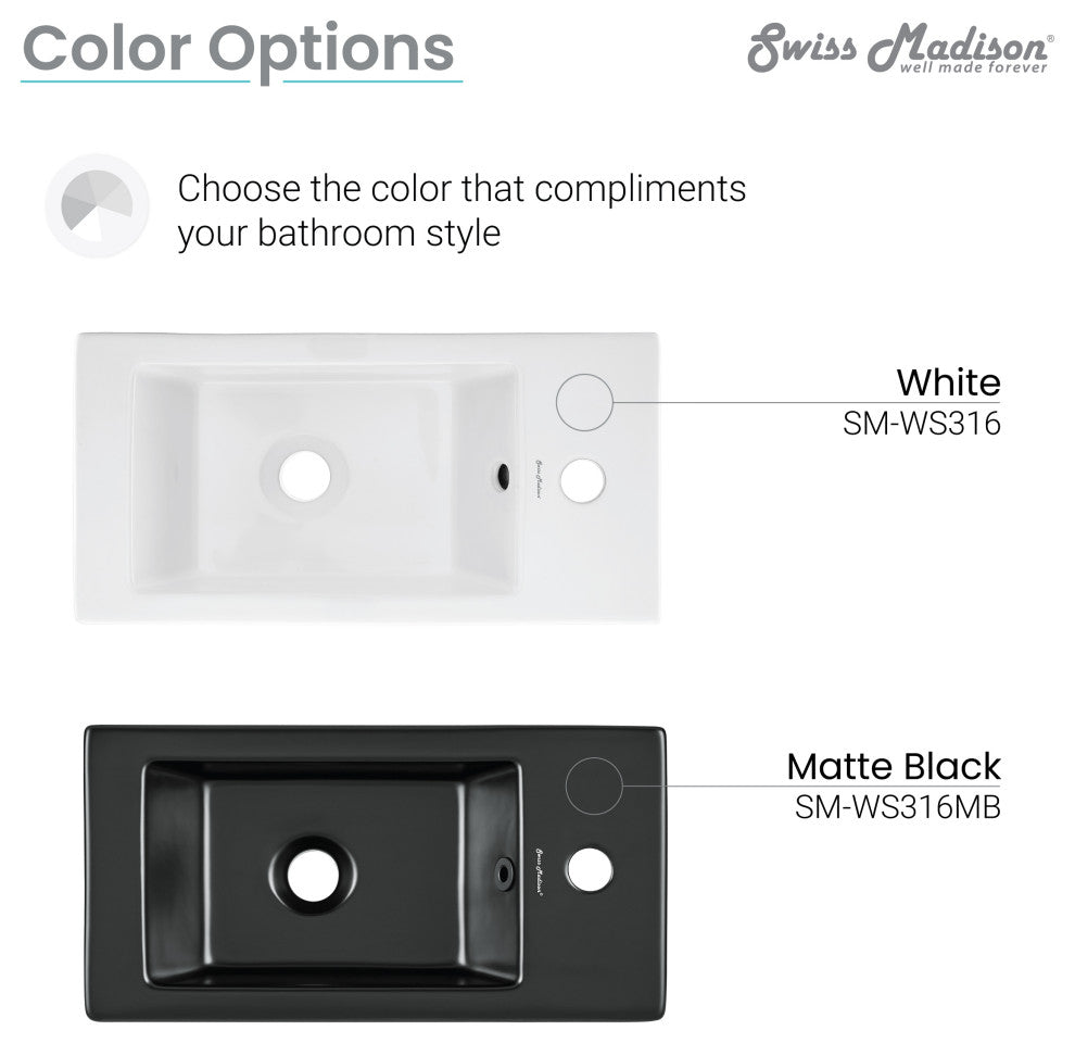 Voltaire 19.5"x10" Ceramic Wall Hung Sink With Faucet Mount, Right Side