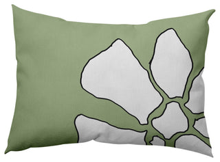 Petal Lines Decorative Lumbar Pillow, Green, 14x20"
