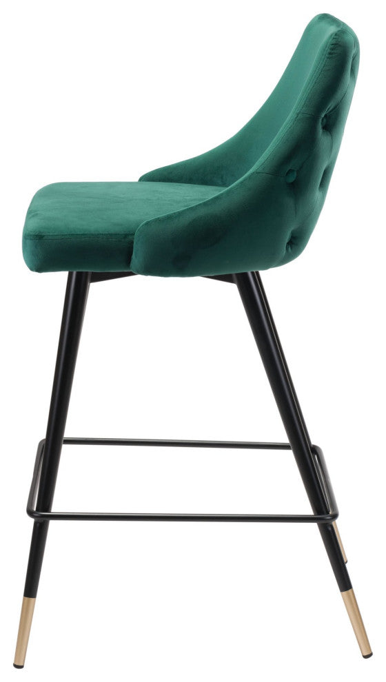 Counter Stool Chair, Steel Metal, Fabric, Green, Black, Gold, Cafe Bistro