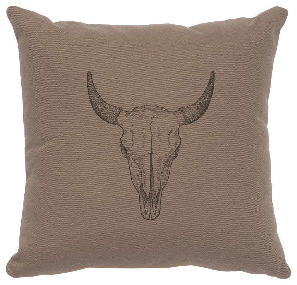 Image Pillow 16x16 Bull Skull Cotton Taupe