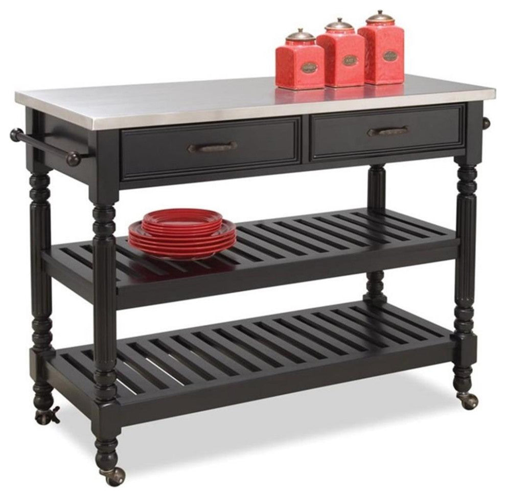 Homestyles General Line Wood Rolling Kitchen Cart in Black