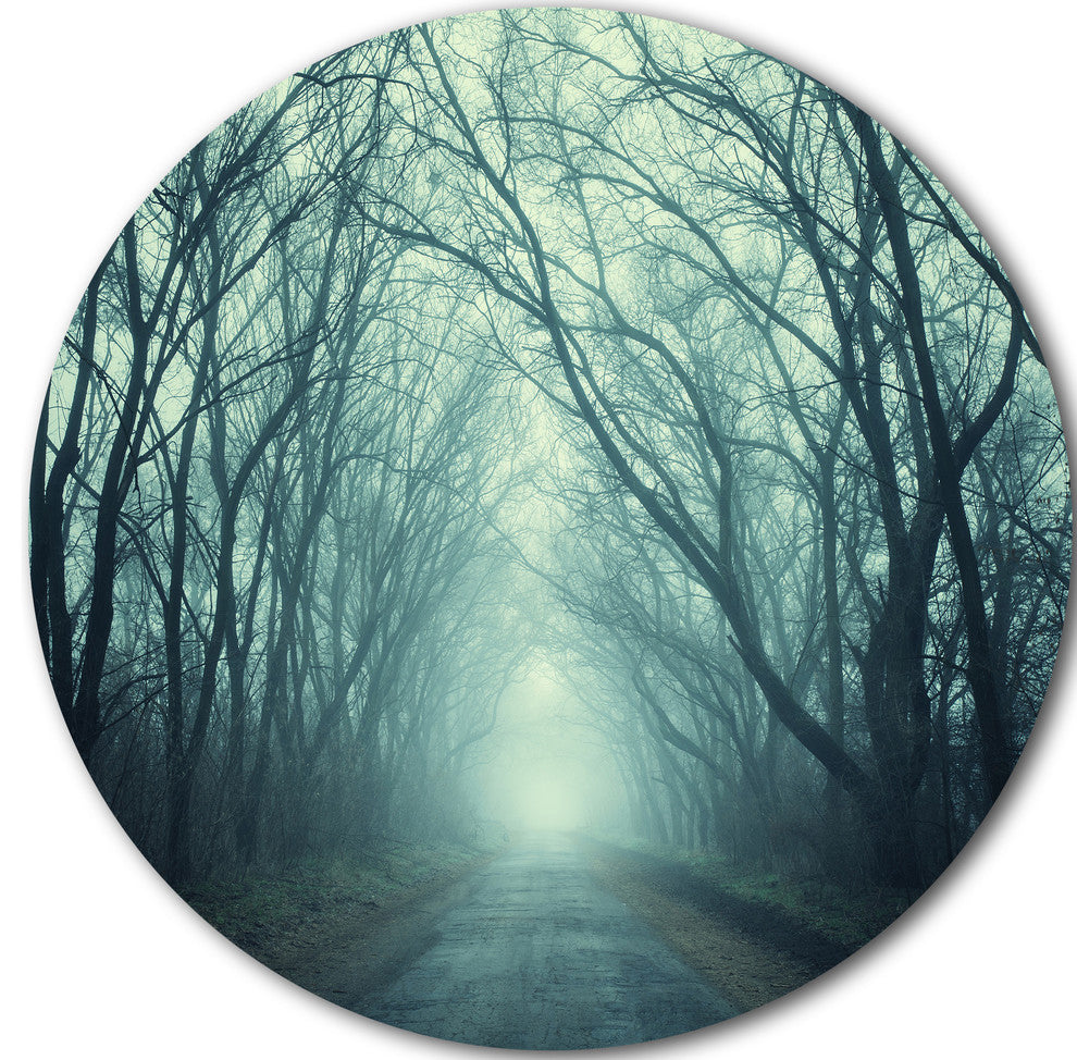 Scary Forest With Green Light, Landscape Photo Round Wall Art, 11"
