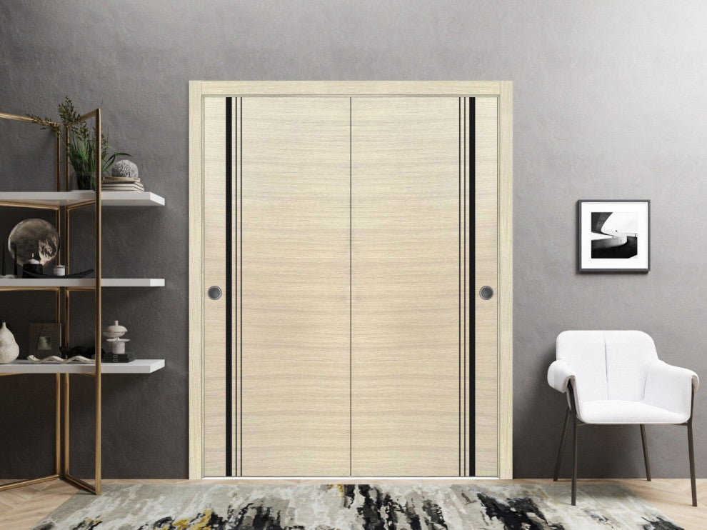 Bypass Doors 72 x 96 | Planum 0011 Natural Veneer with  | Sturdy Rails