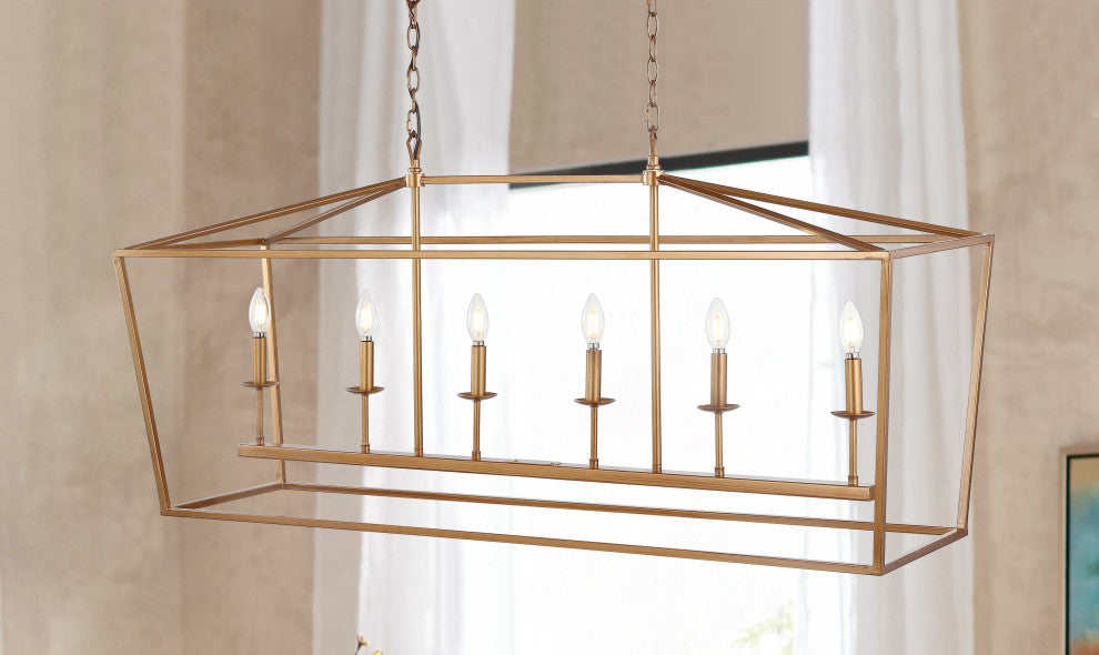 Pagoda Lantern Metal LED Pendant, Antique Gold, Width: 49"