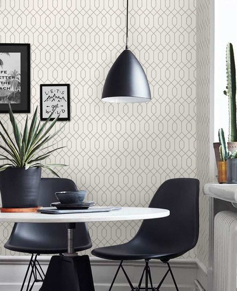 Geometric Hexagon Peel and Stick Vinyl Wallpaper, Light Grey, 24"w X 60"h