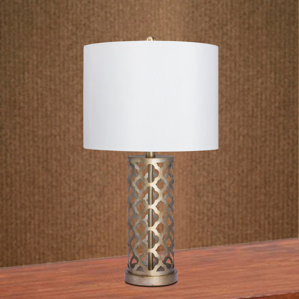Fangio Lighting Moroccan Weave Metal Table Lamp, Muted Gold Finish