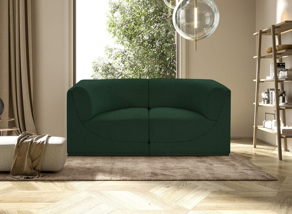 Ollie Black Boucle Fabric Straight Modular Sofa, Green, 2-Piece: 2 Corner Chair