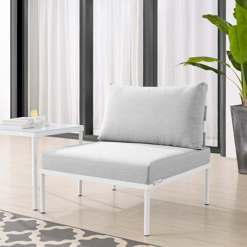 Side Dining Chair, Sunbrella, Aluminum, Metal, Gray, Modern, Outdoor Patio