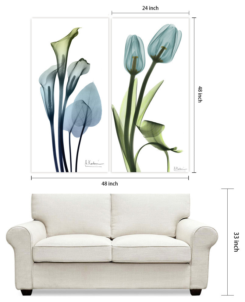 Lily and Blue Tulips Frameless Free Floating Tempered Glass Graphic Wall Art Set