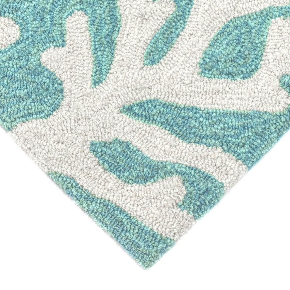 Capri Coral Border Indoor/Outdoor Rug, Aqua, 2'x5'