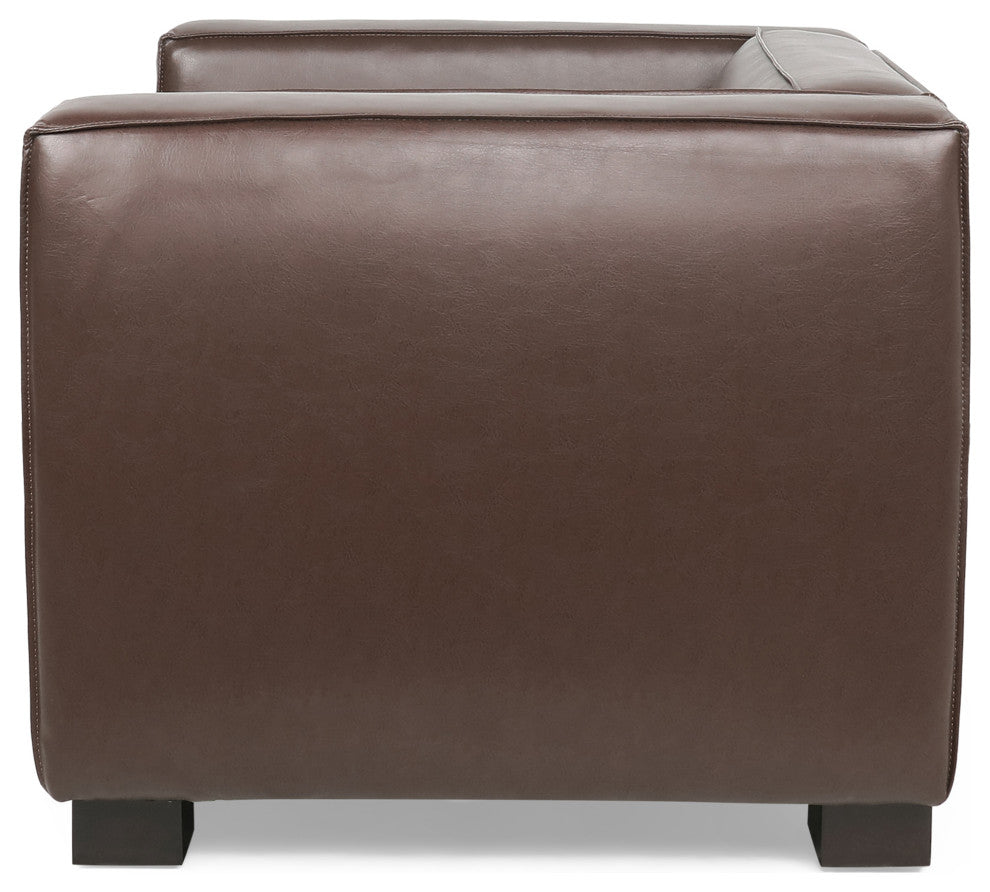 Minkler Contemporary Faux Leather Upholstered Club Chair, Dark Brown
