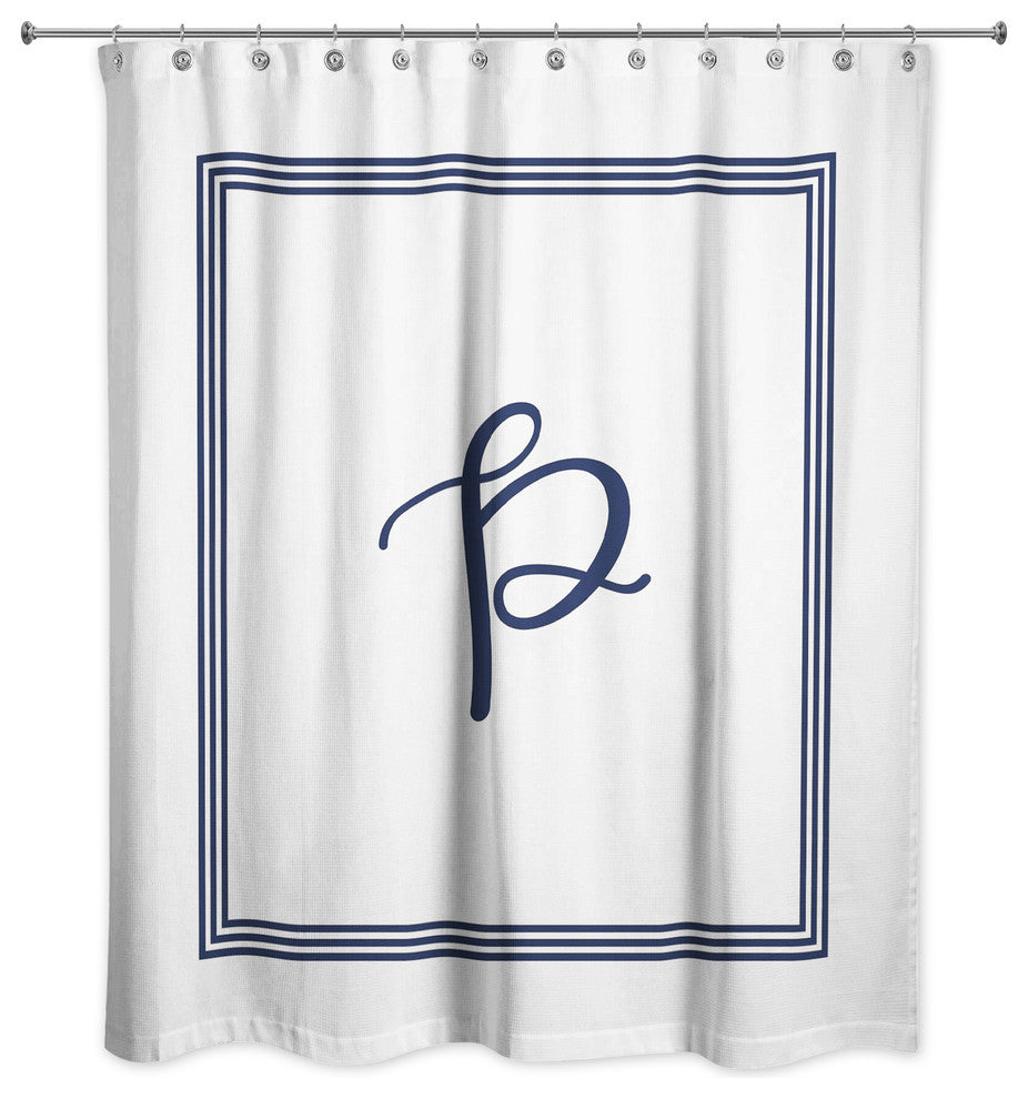 Navy and White Monogrammed Shower Curtain, P