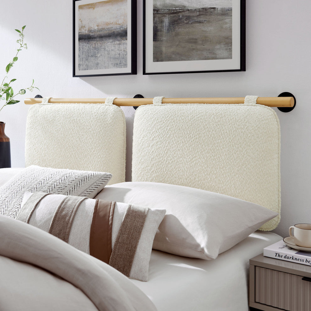 Anela Wall-Mounted Chenille Upholstered Full Headboard, Cream Natural