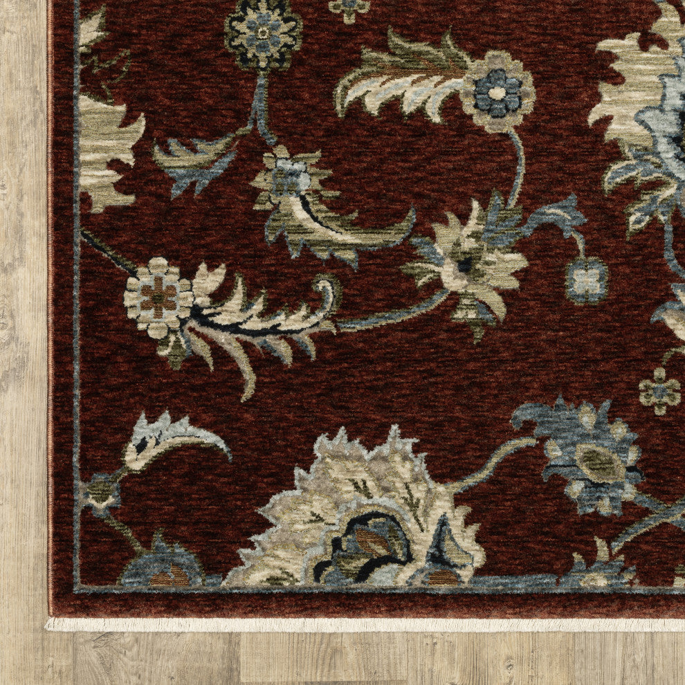 Cary Traditional Floral Area Rug, Red/ Multi, 5'3" X 7'6"