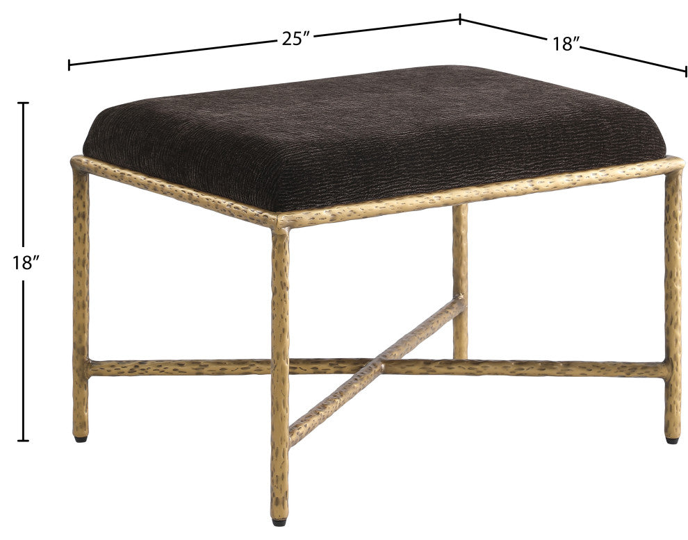 Valley Upholstered Bench, Brown, 25" W x 18" D, Gold, Chenille Fabric