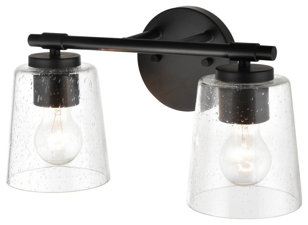 2-Light 15" Matte Black Bathroom Vanity Light