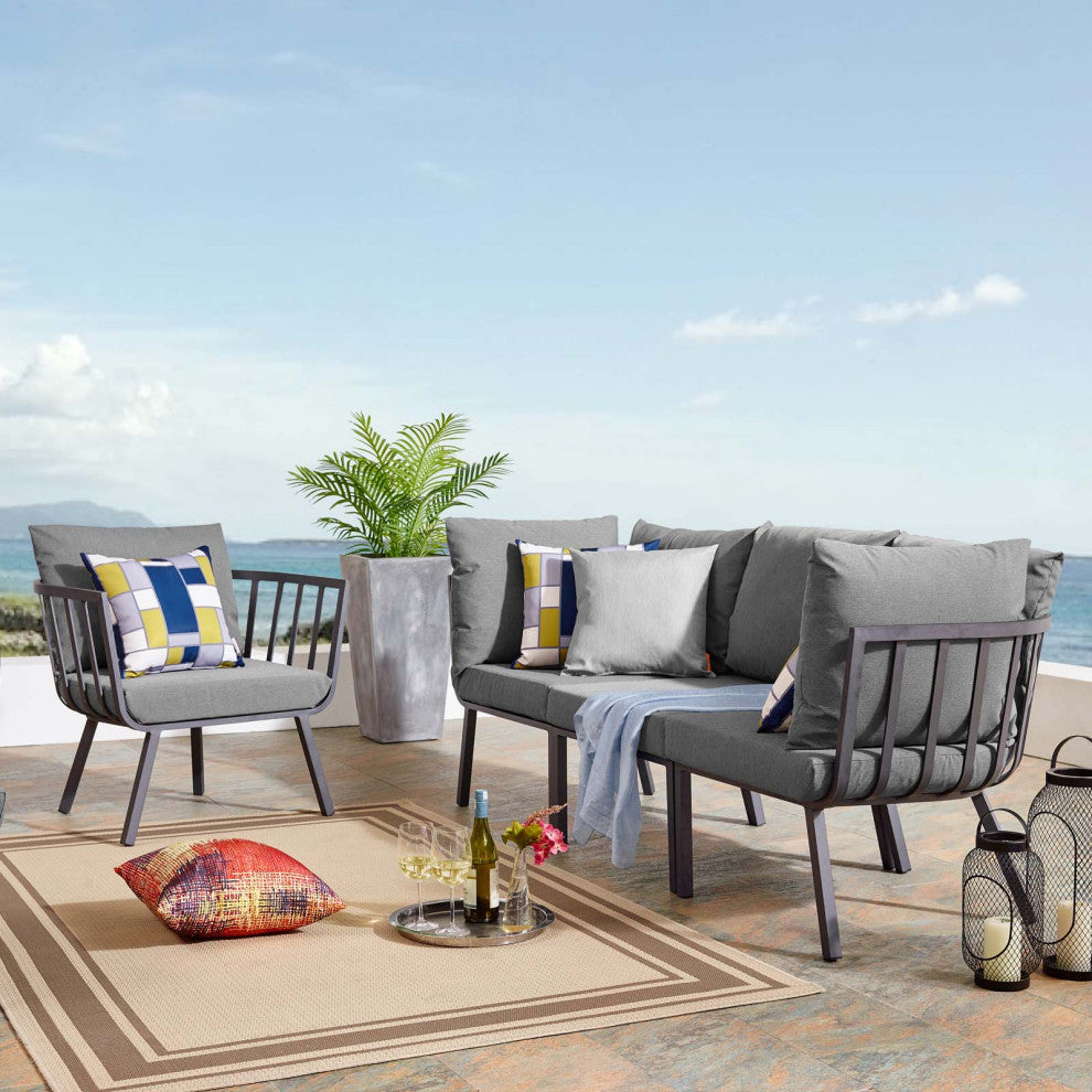 Lounge Sectional Sofa Chair Set, Aluminum, Metal, Gray, Modern, Outdoor