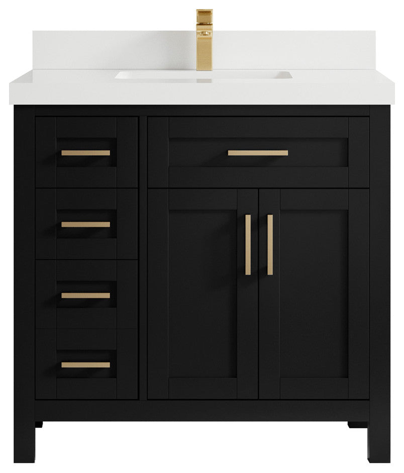 Cambridge 36 Center Sink Bath Vanity in Black 2" White Quartz