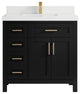 Cambridge 36 Center Sink Bath Vanity in Black 2" White Quartz