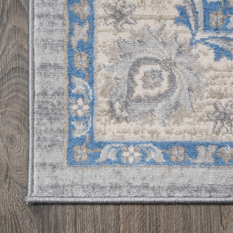 Modern Persian Moroccan Gray/Blue 6' Square Area Rug