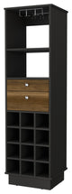 Hype Bar Cabinet with 12 Wine Cubbies, 2 Drawers, and Glass Rack, Black/ Walnut