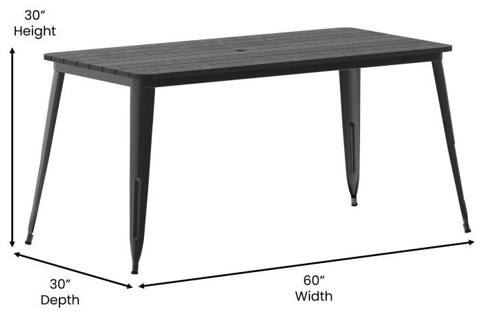 Declan Commercial Indoor/Outdoor Dining Table with Umbrella Hole, 30" x 60", Black