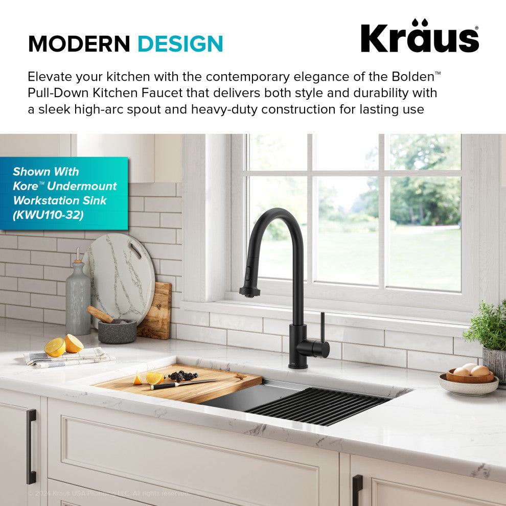 Bolden 2-Function Pull-Down 1-Handle Kitchen Faucet, Matte Black