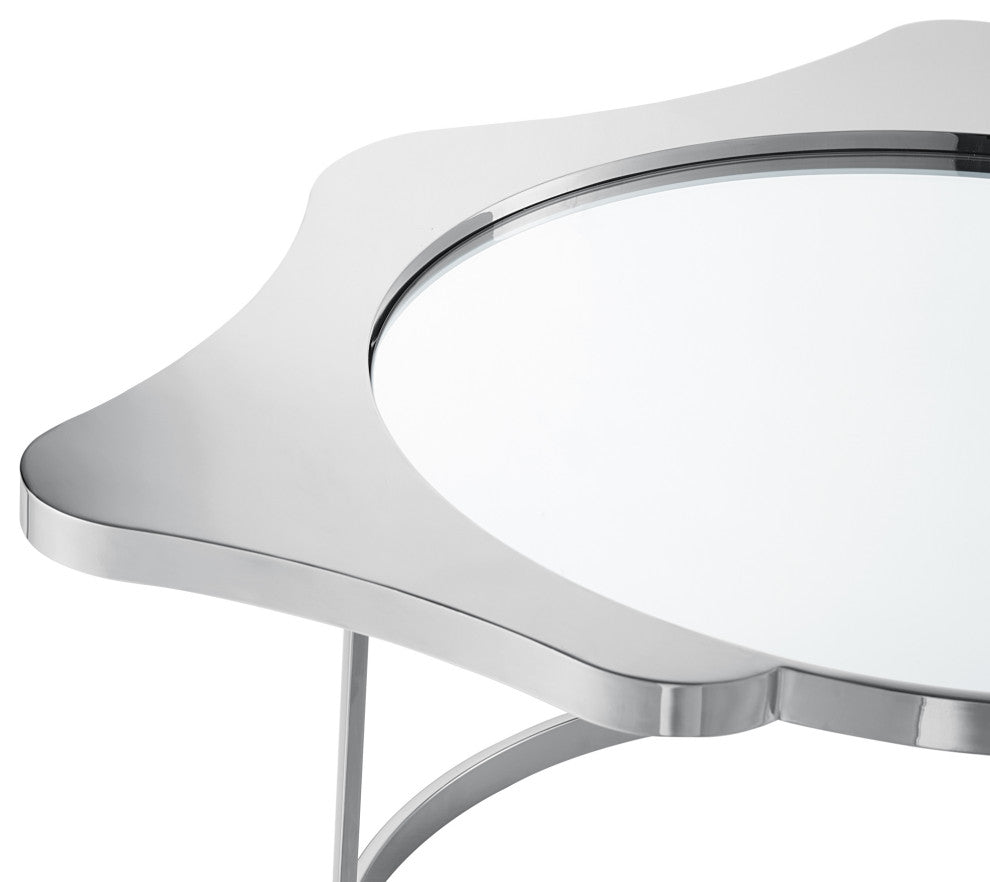 Inspired Home Xayden Coffee Table, Mirrored Top, Chrome