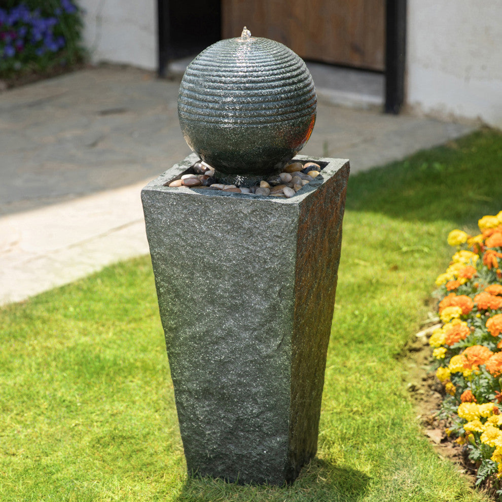 31.69"H Polyresin Rippling Floating Sphere Pedestal Outdoor Fountain
