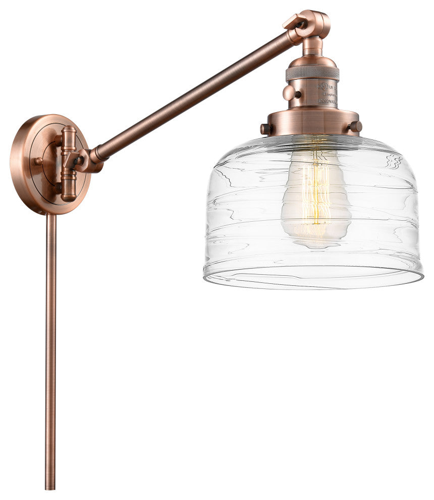 Bell Swing Arm With Switch, Antique Copper, Clear Deco Swirl, Clear Deco Swirl