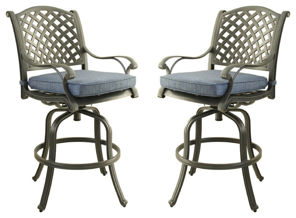 Benzara BM272247 28" Outdoor Patio Metal Bar Stool, Set of 2, Blue