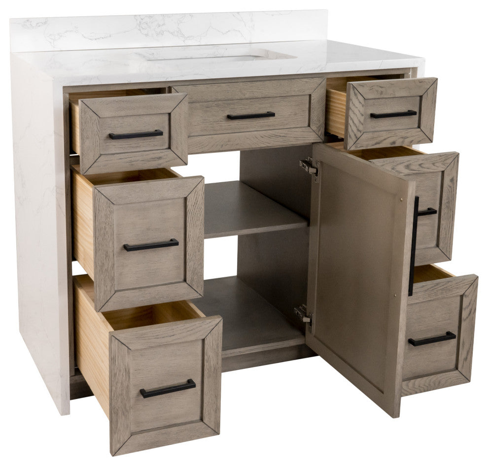 Palisade 42" Bathroom Vanity, Gray Oak, Engineered Marble