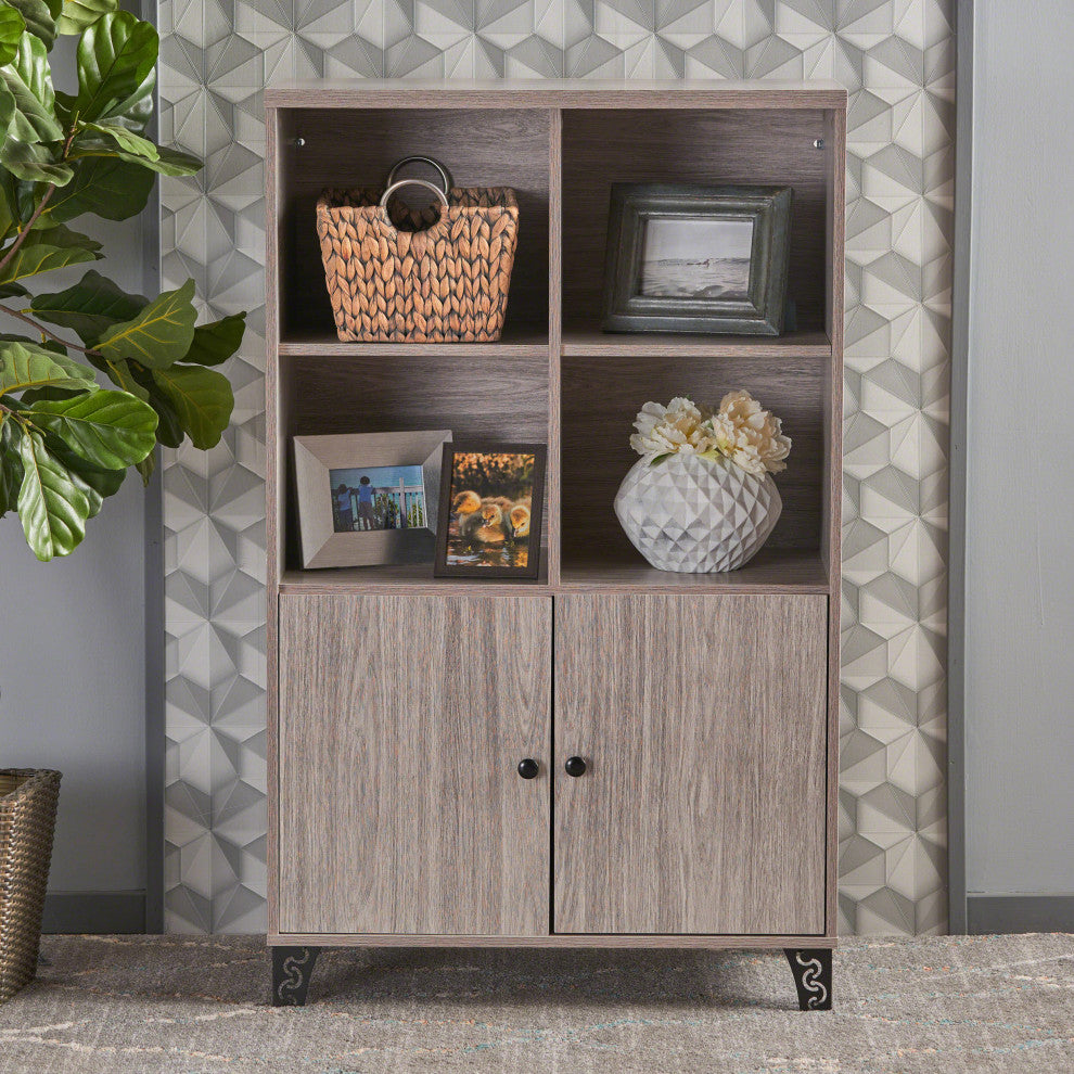 GDF Studio Justina Mid Century Modern Finished Fiberboard Cabinet, Gray Oak
