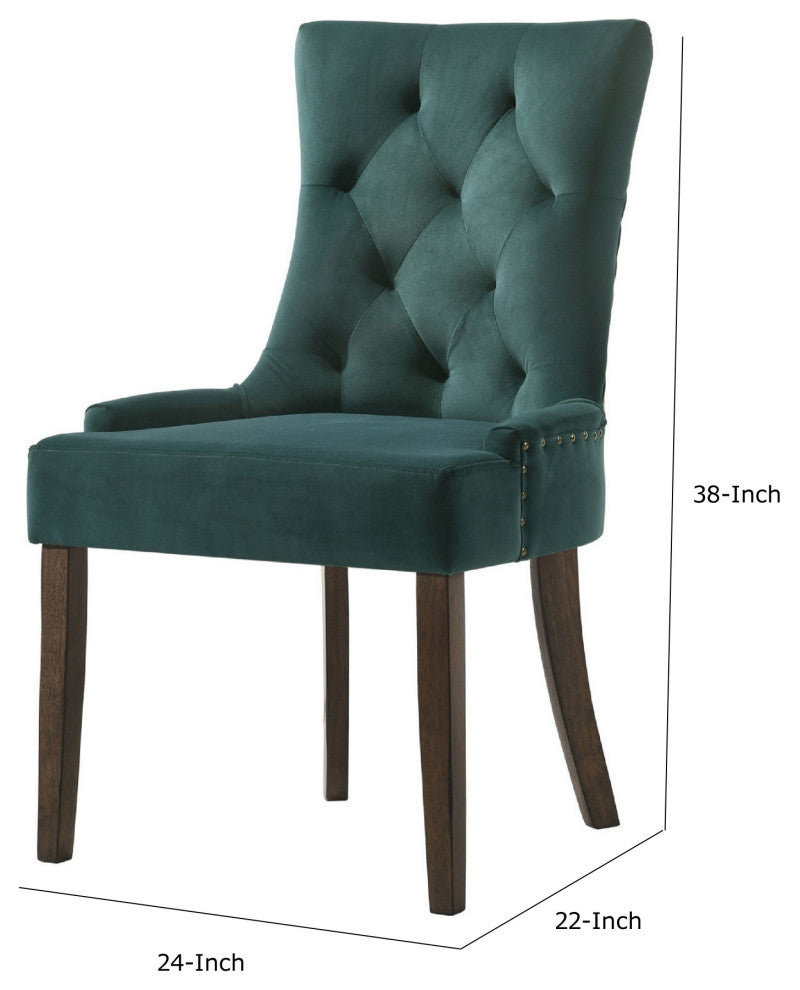 Benzara BM280325 Esme 24" Solid Wood Dining Chair Velvet Tufted Set of 2, Green