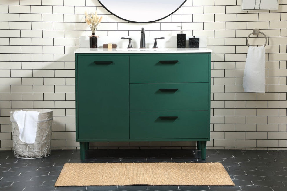 Home Living Modern Natural Oak-Light Bathroom Vanity, Green, 42"