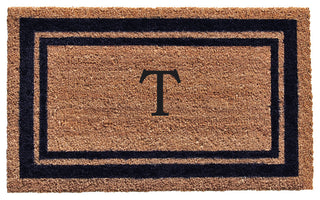 Dark Blue Border 24"x36" Monogram Doormat, Letter T