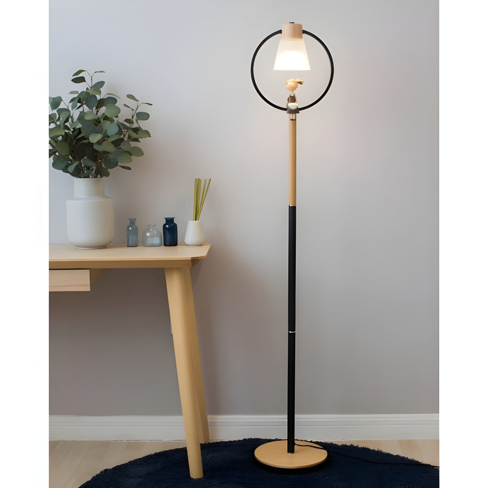 Corseaux | Creative Bell-Shaped LED Wooden Floor Lamp, Black, Bird