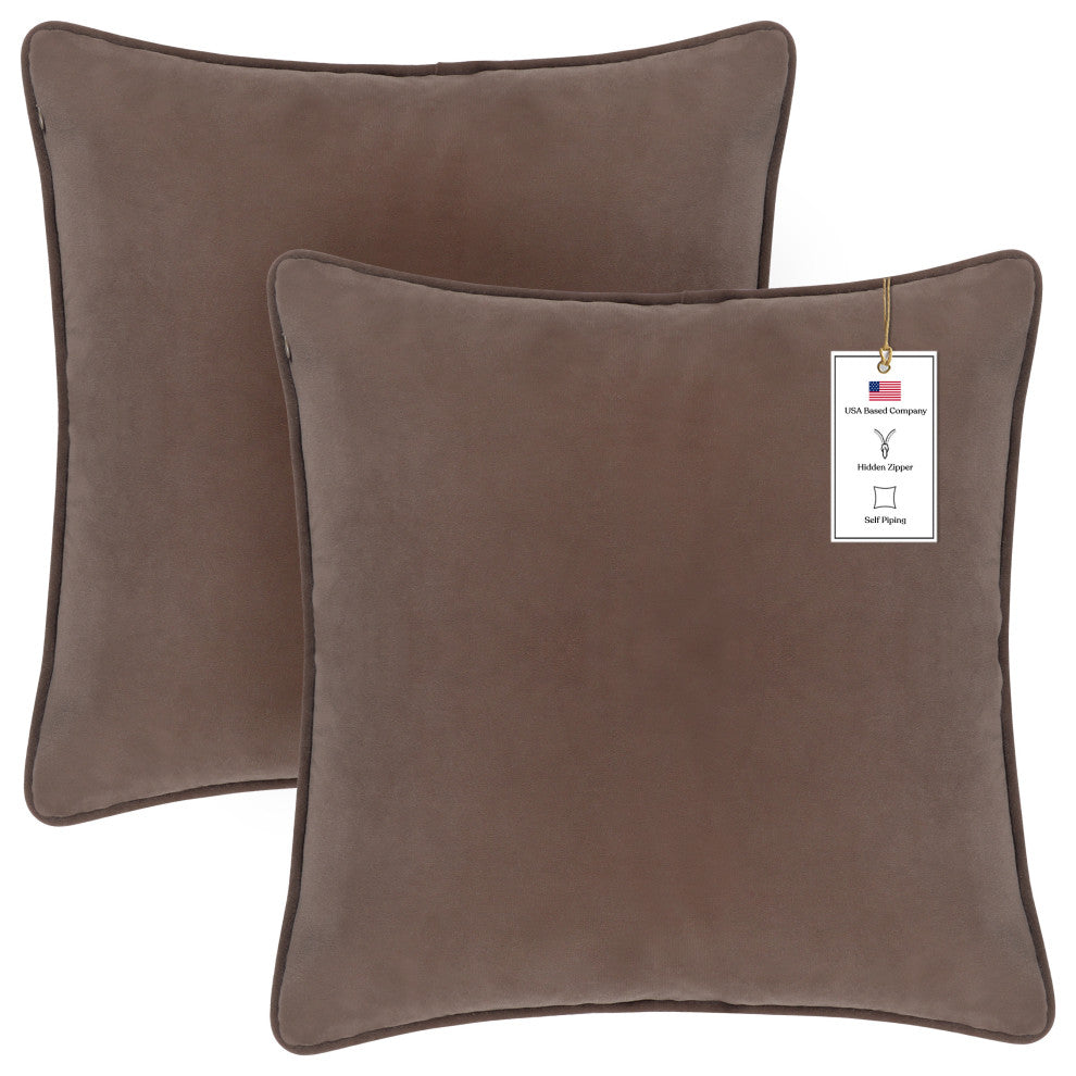 A1HC Soft Velvet Throw Pillow Covers Only, Set of 2, Dark Brown, 18"x18"