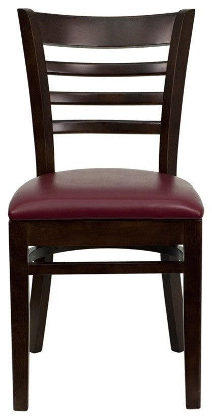 Dyersburg Wood Chair Ladder Back Walnut, Burgundy Vinyl Seat