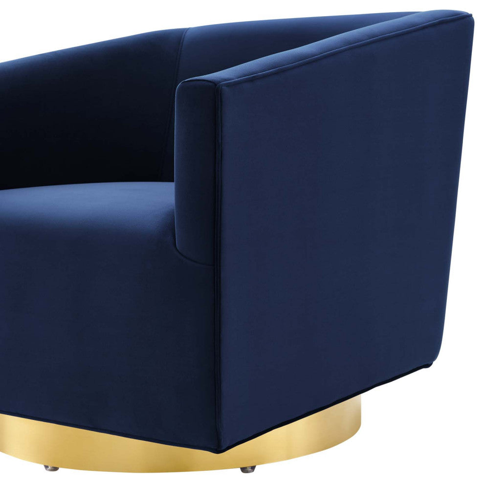 Armchair Accent Swivel Chair, Velvet, Gold Dark Blue, Modern, Lounge Hospitality