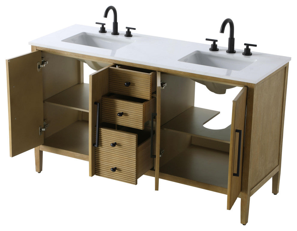 Home Living 60" Double Bathroom Vanity, Linen Oak
